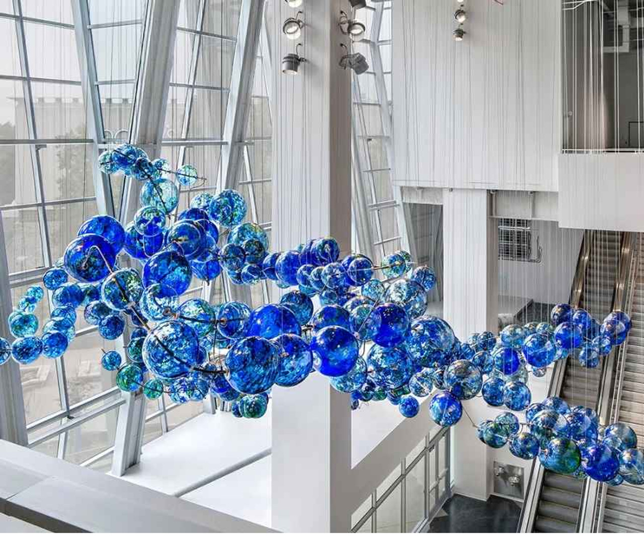 blue glass bubble chandelier